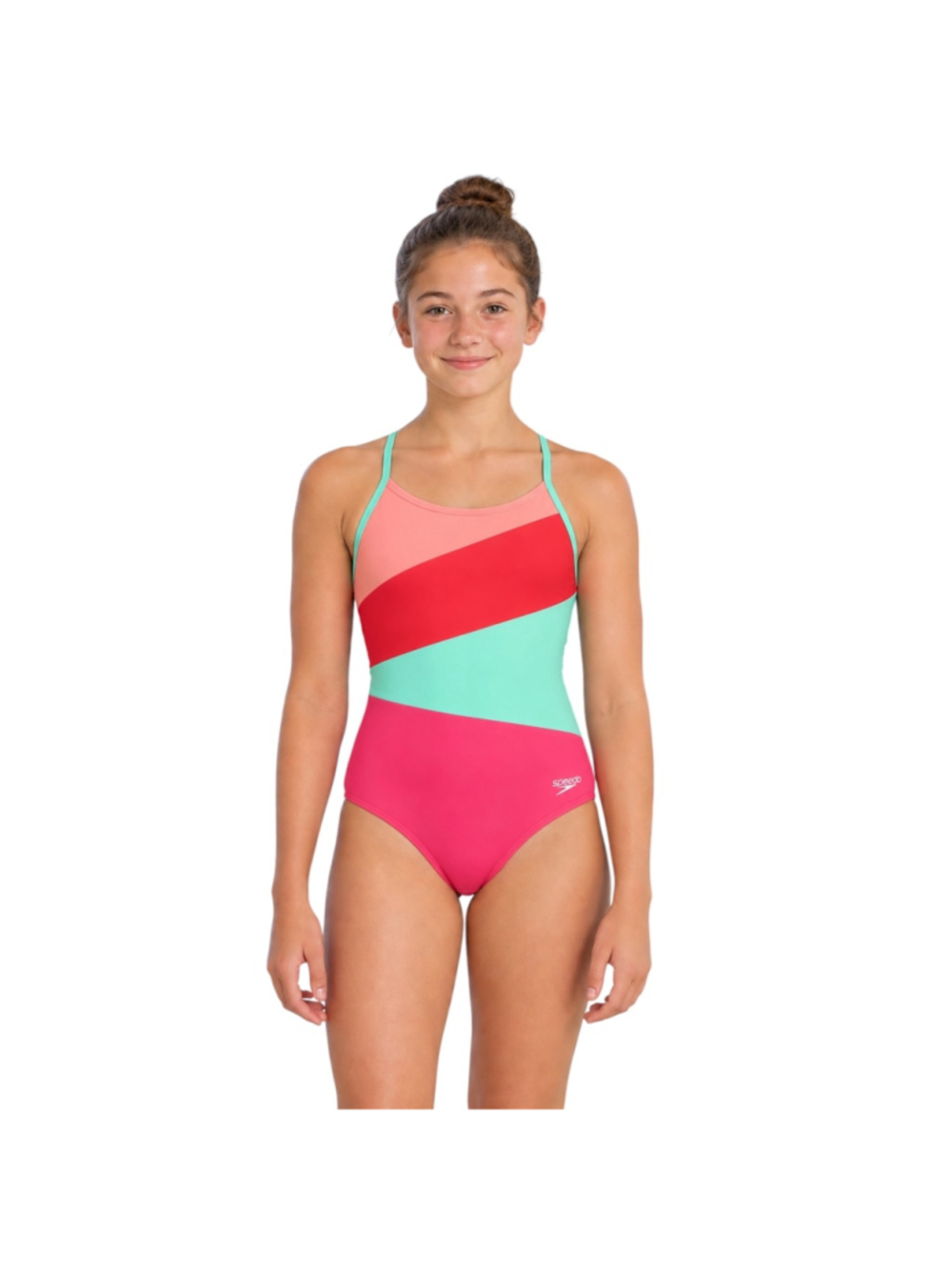 Speedo Girls’ Radiating Splice Pink Lemonade One-Piece Swimsuit 14 NWT